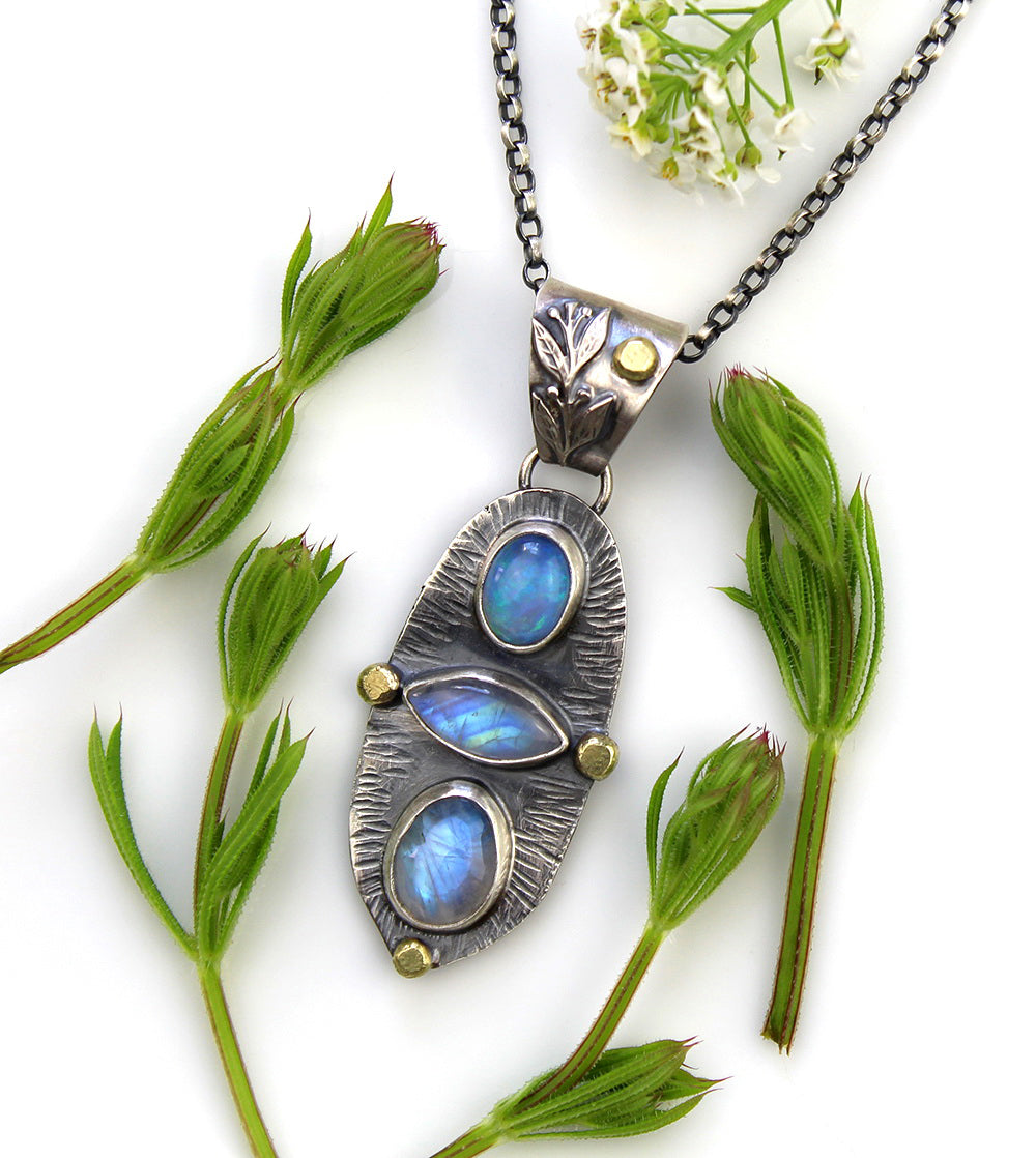 The Light of a Galaxy - Moonstone and Ethiopian Opal Sterling Silver Necklace