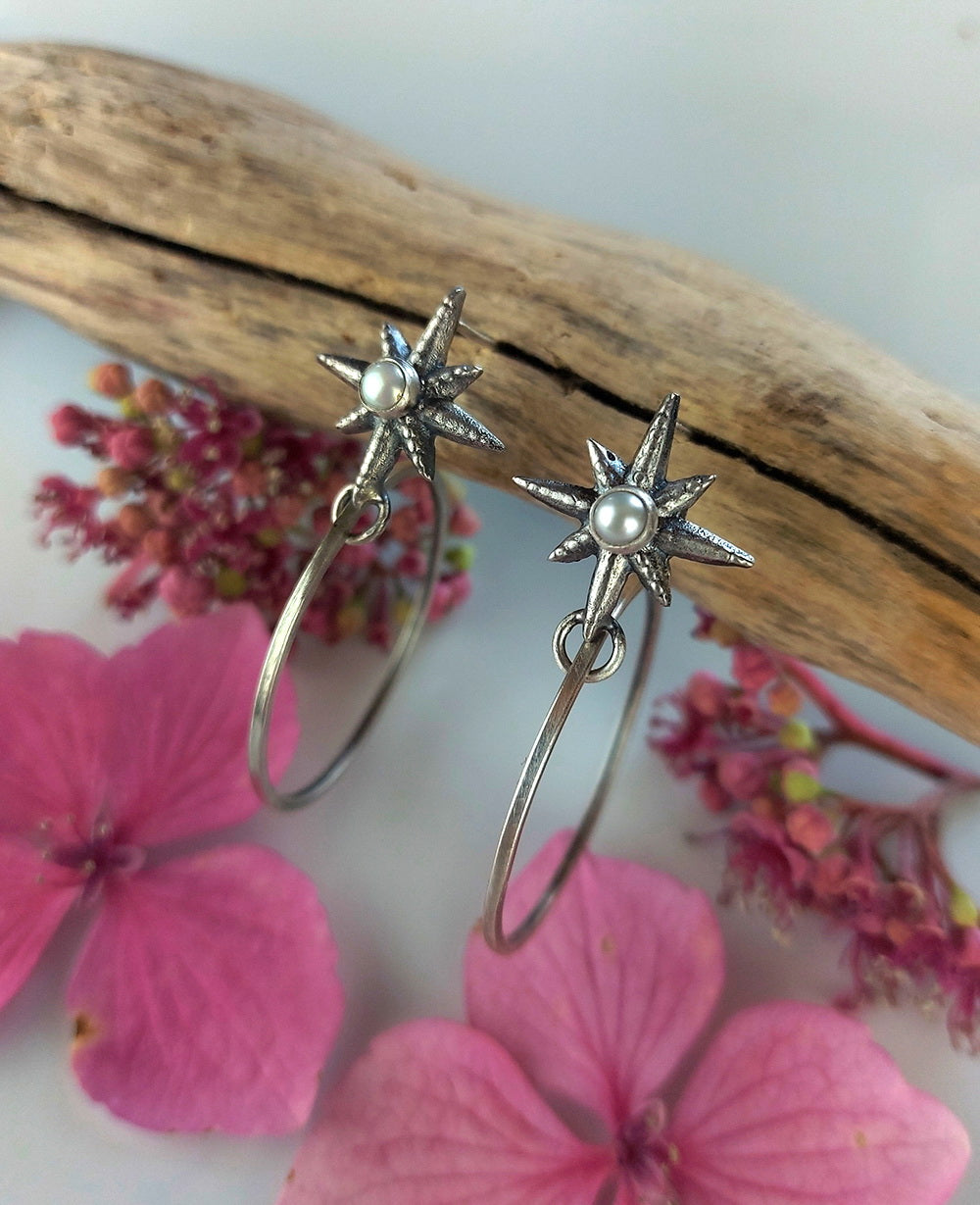 Bliss Among the Stars - Freshwater Pearl Sterling Silver Hoop Earrings