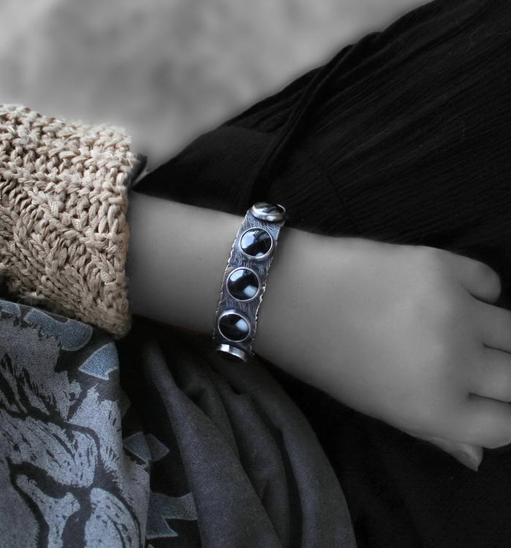 MADE TO ORDER :: In the Absolute Black - Hematite Sterling Silver Cuff