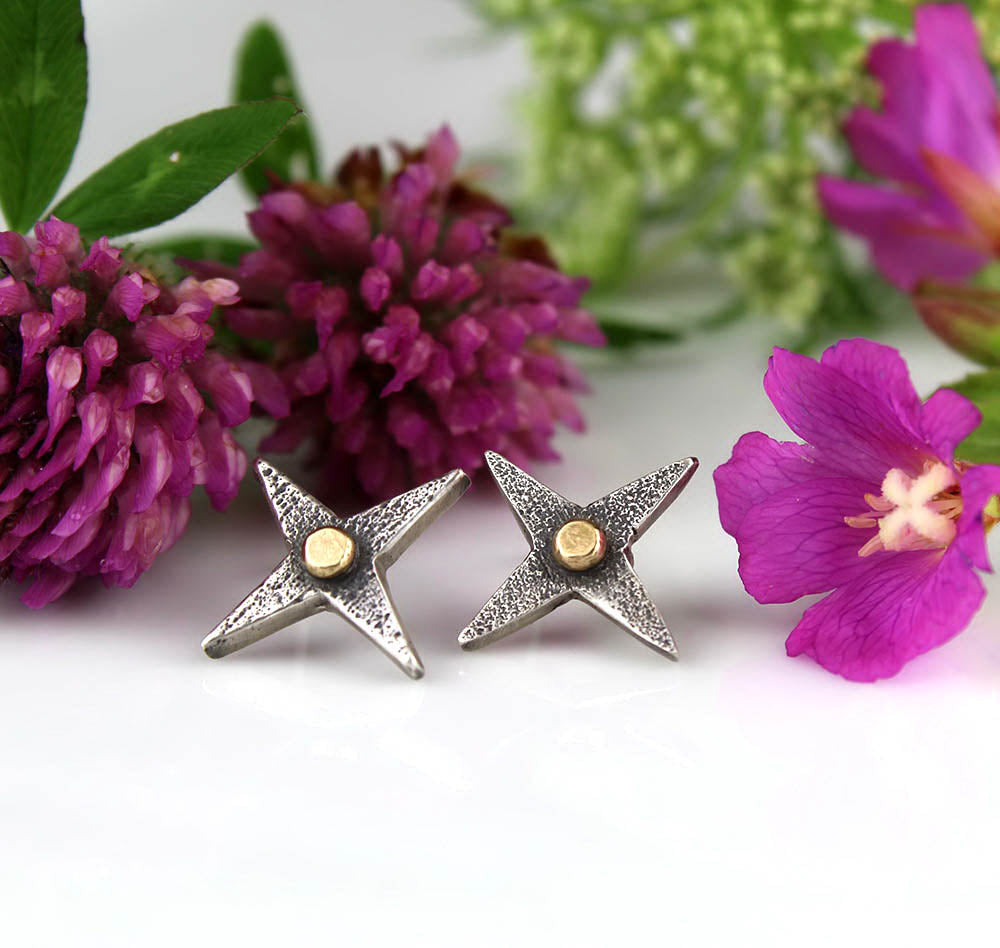 MADE TO ORDER :: The Stargazer - Sterling Silver and 14K Star Earrings