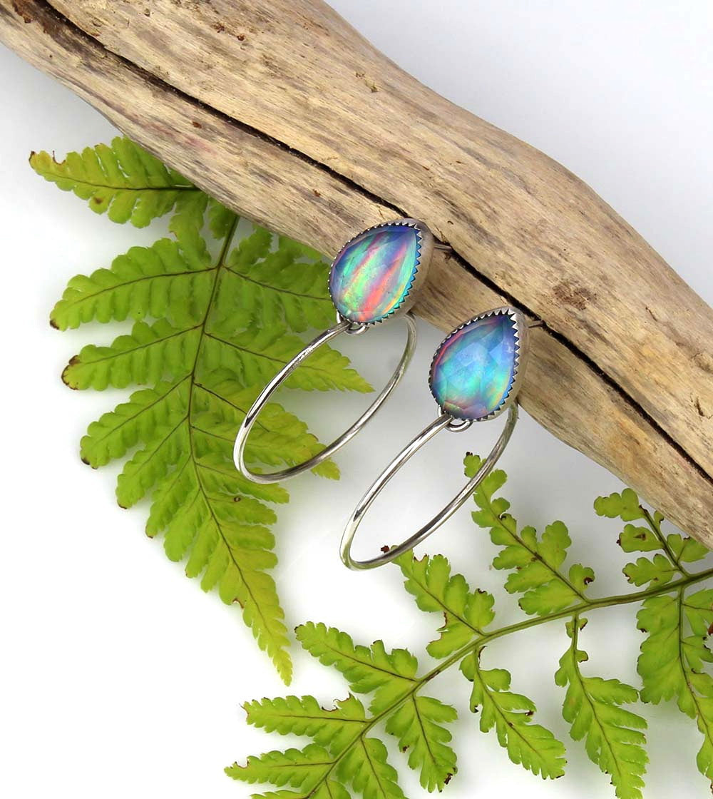 Beneath the Aurora - Aurora Opal Sterling Silver Hoop Earrings
