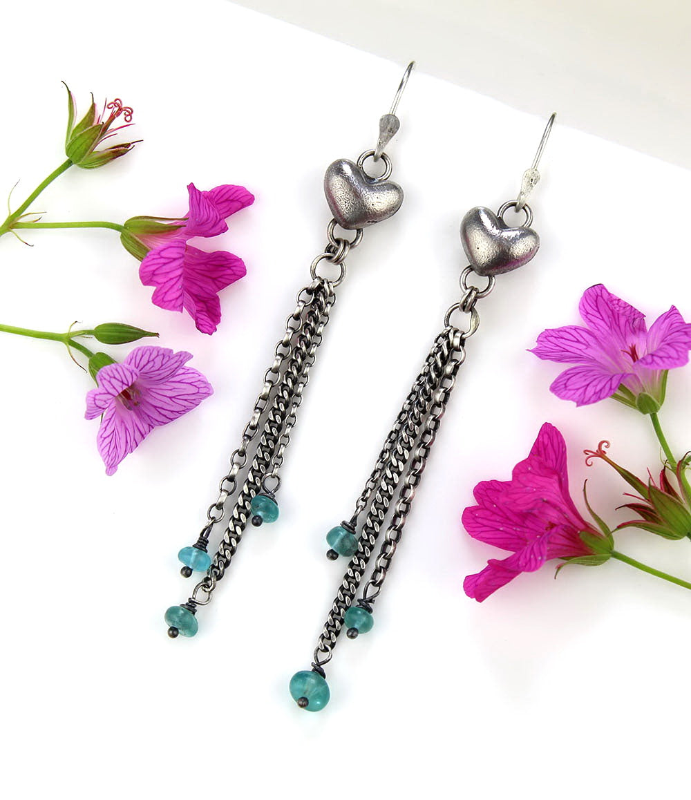 MADE TO ORDER :: A Softer Heart - Apatite Heart Sterling Silver Earrings