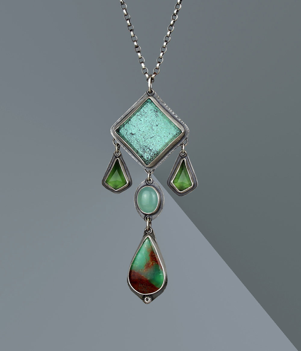 Beyond the Heavens - Turquoise, Serpentine, Chalcedony, and Chrysoprase Sterling Silver Necklace