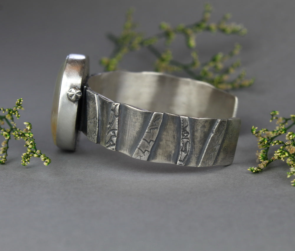 Gliding Through the Sky - Plume Agate Sterling Silver Cuff