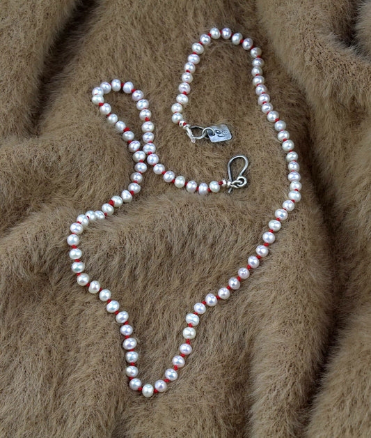 A Softer Heart - Freshwater Pearl Beaded Silk Knotted Necklace