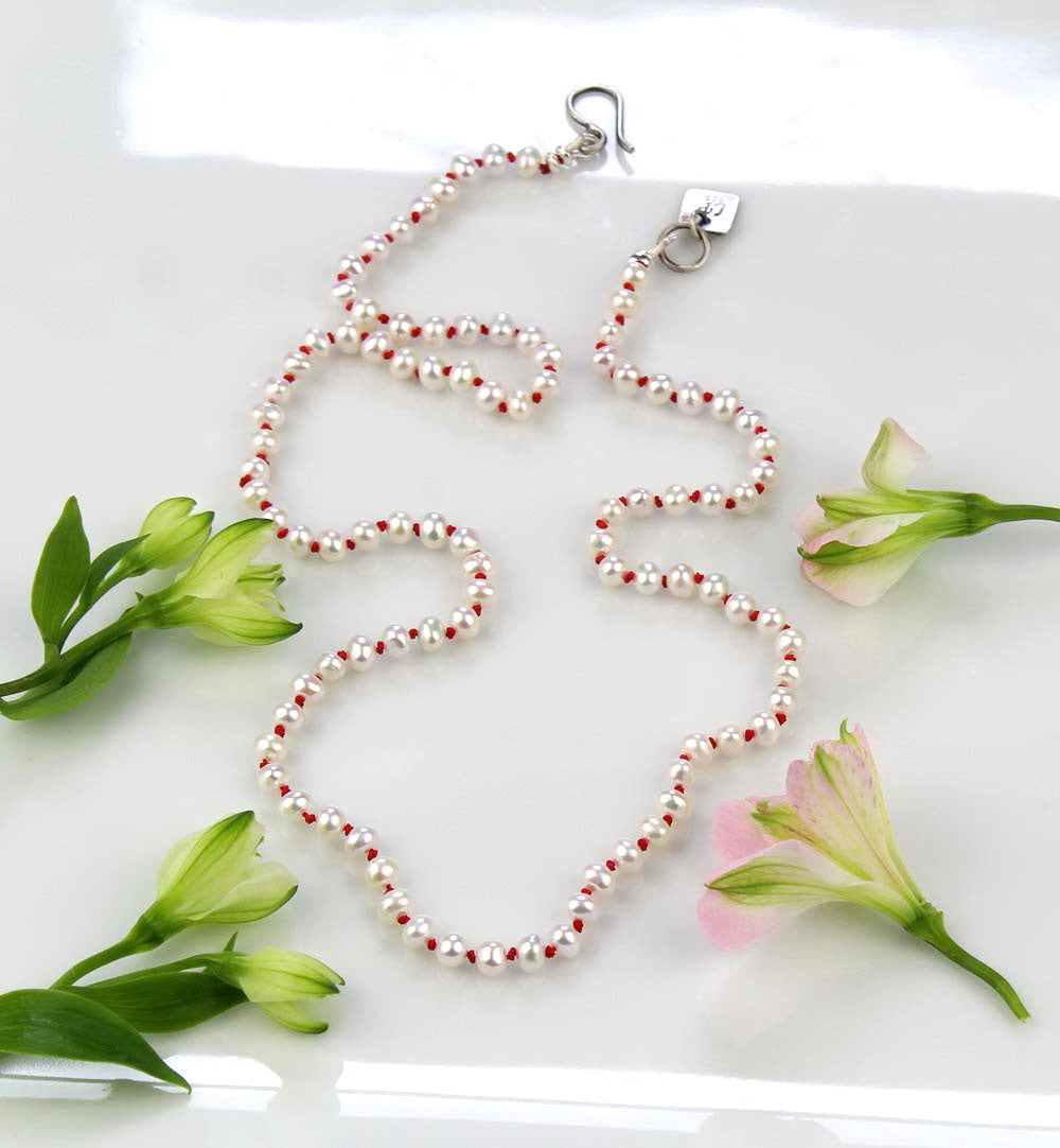 A Softer Heart - Freshwater Pearl Beaded Silk Knotted Necklace