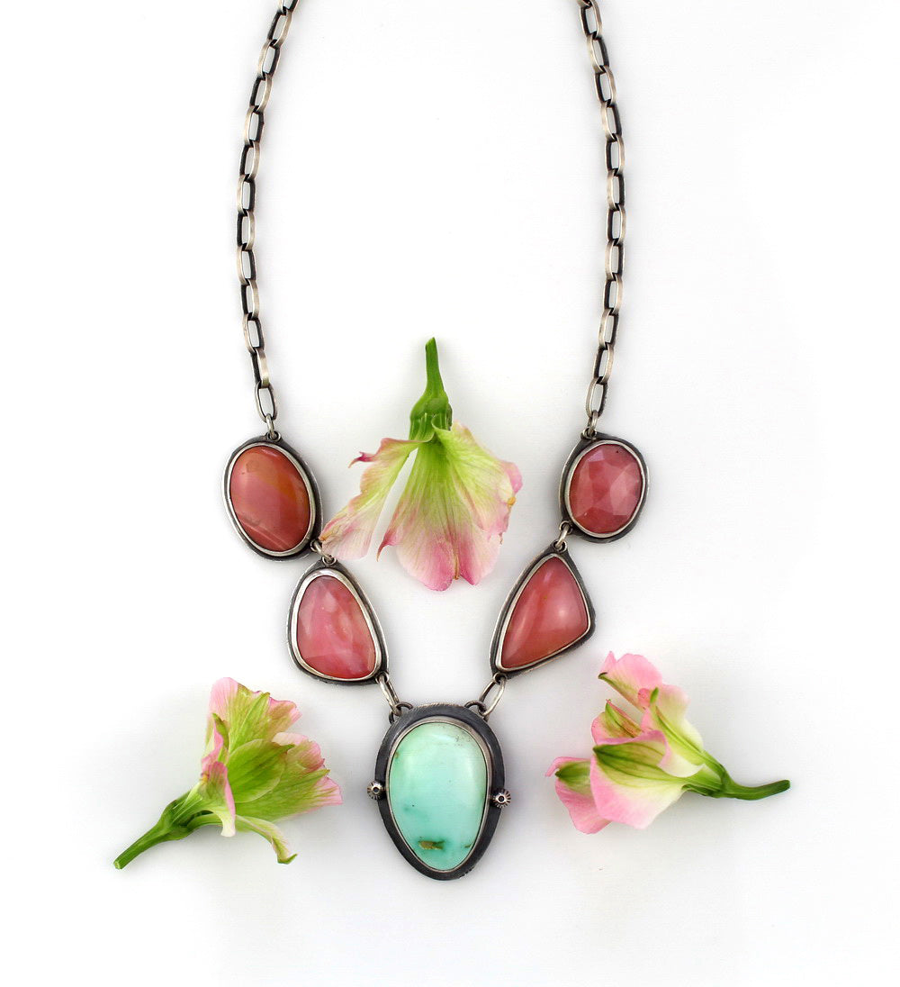 A Softer Heart - Pink Opal and Royston Turquoise Sterling Silver Necklace