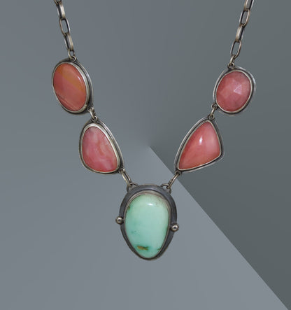 A Softer Heart - Pink Opal and Royston Turquoise Sterling Silver Necklace