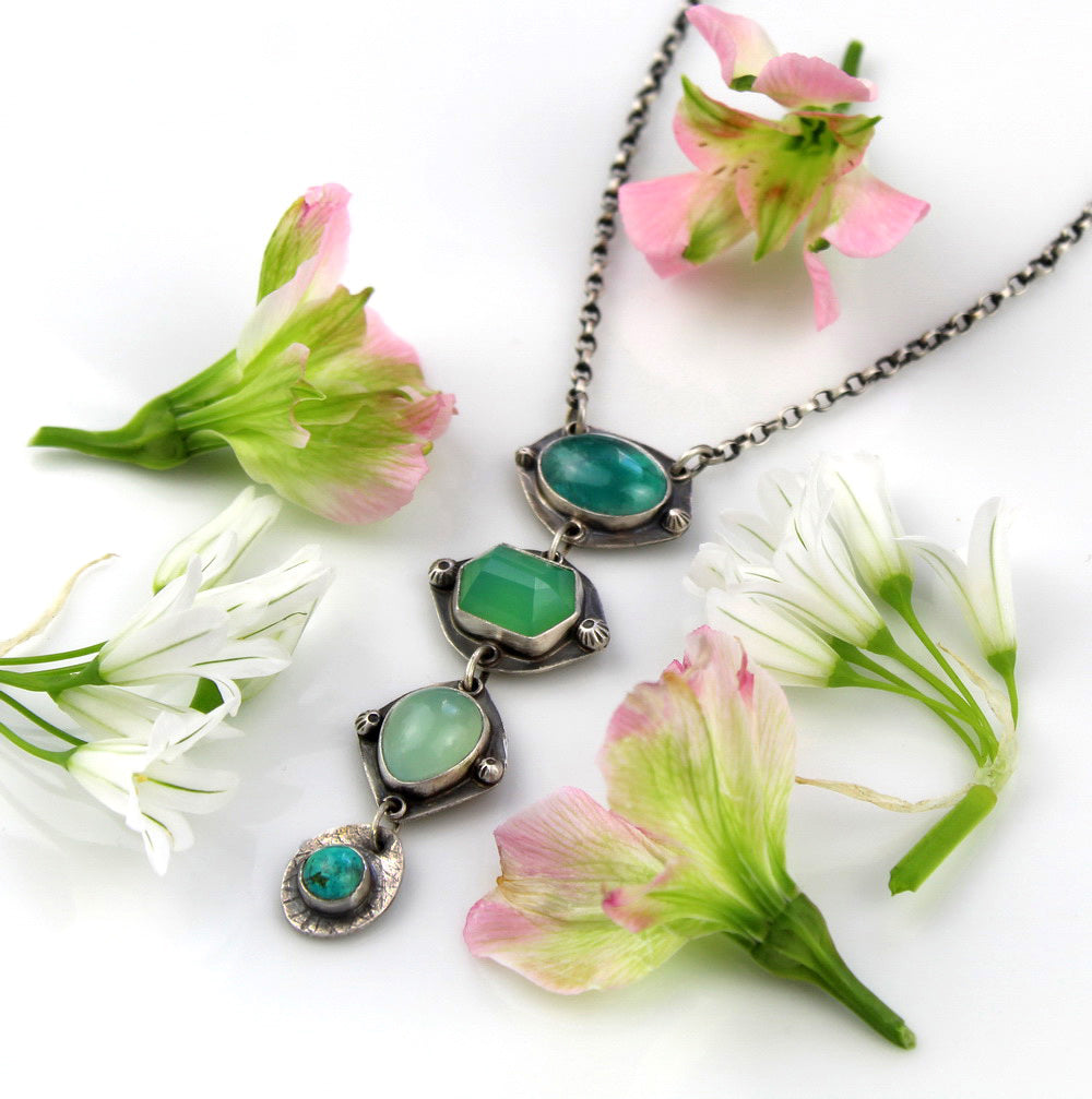 Pool of Positivity - Kyanite, Chrysoprase, Chalcedony, and Turquoise Sterling Silver Necklace