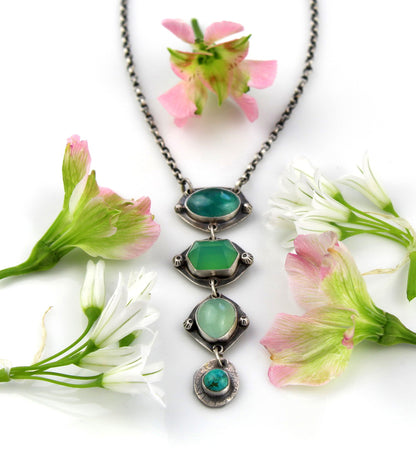 Pool of Positivity - Kyanite, Chrysoprase, Chalcedony, and Turquoise Sterling Silver Necklace