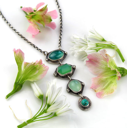 Pool of Positivity - Kyanite, Chrysoprase, Chalcedony, and Turquoise Sterling Silver Necklace