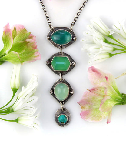 Pool of Positivity - Kyanite, Chrysoprase, Chalcedony, and Turquoise Sterling Silver Necklace