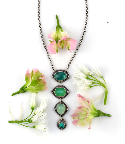 Pool of Positivity - Kyanite, Chrysoprase, Chalcedony, and Turquoise Sterling Silver Necklace