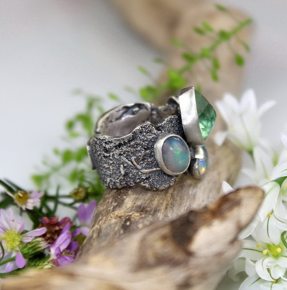 Life in the Light - Fluorite and Ethiopian Opal Sterling Silver Ring