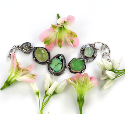 Beyond the Heavens - Turquoise, Prehnite, and Chalcedony Sterling Silver Bracelet