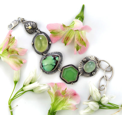 Beyond the Heavens - Turquoise, Prehnite, and Chalcedony Sterling Silver Bracelet