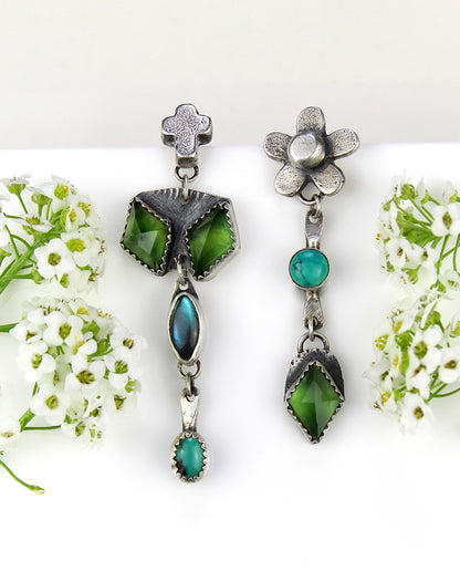 The Life Within - Turquoise, Labradorite, and Serpentine Sterling Silver Earrings