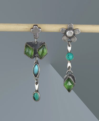 The Life Within - Turquoise, Labradorite, and Serpentine Sterling Silver Earrings