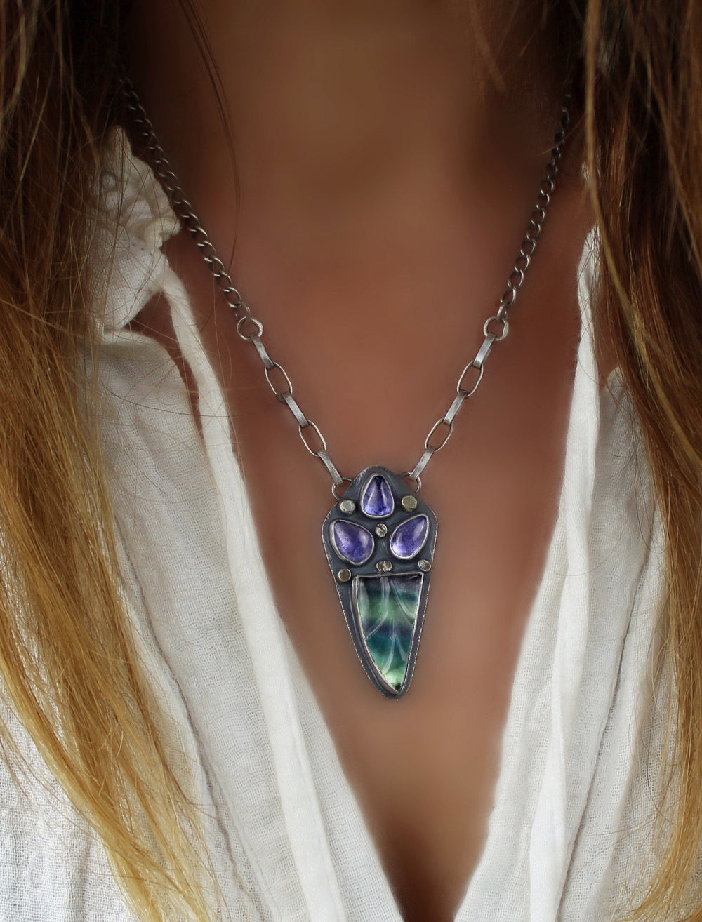 Life in the Light - Fluorite and Tanzanite Sterling Silver Necklace