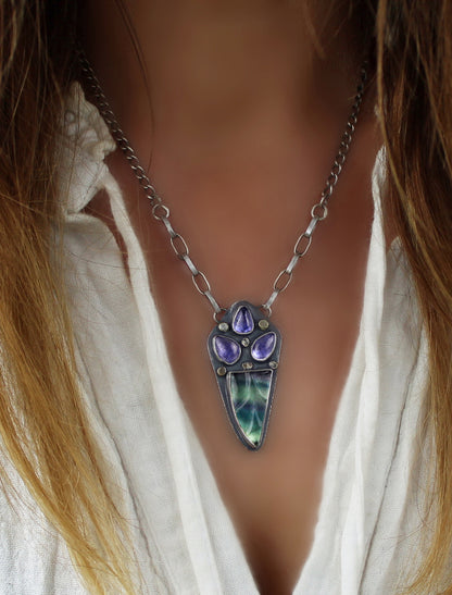 Life in the Light - Fluorite and Tanzanite Sterling Silver Necklace