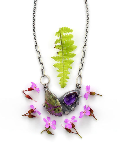 The Petals of Spring - Stichtite and Amethyst Sterling Silver Necklace