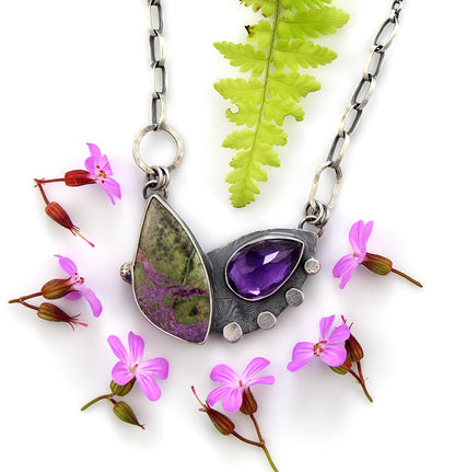 The Petals of Spring - Stichtite and Amethyst Sterling Silver Necklace