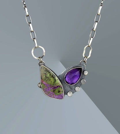 The Petals of Spring - Stichtite and Amethyst Sterling Silver Necklace