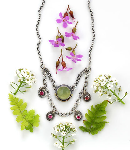 The Life Within - Prehnite and Tourmaline Sterling Silver Necklace