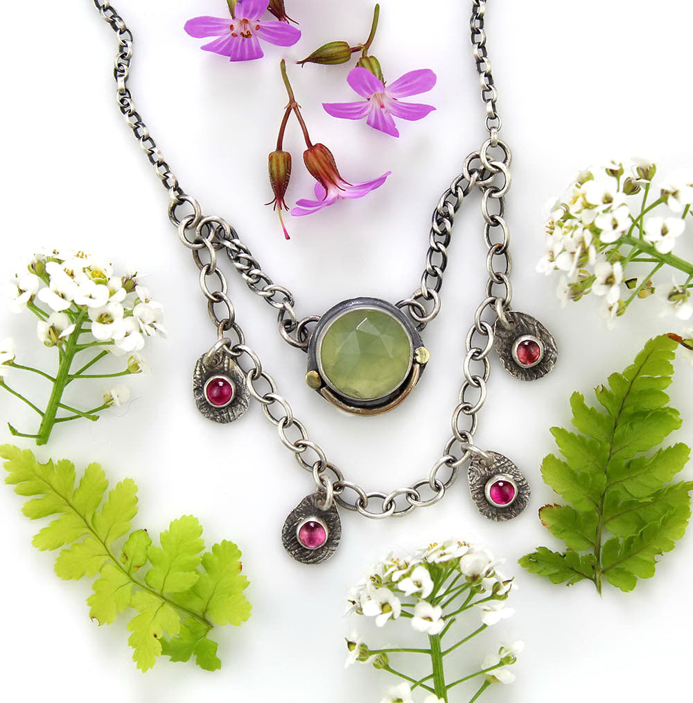 The Life Within - Prehnite and Tourmaline Sterling Silver Necklace