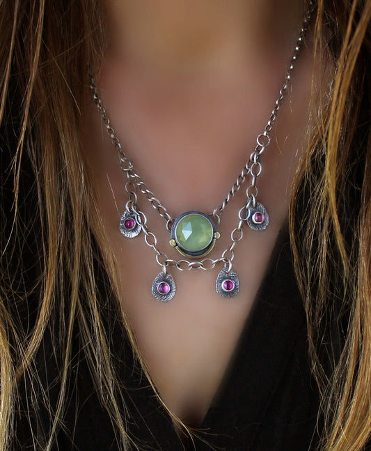 The Life Within - Prehnite and Tourmaline Sterling Silver Necklace