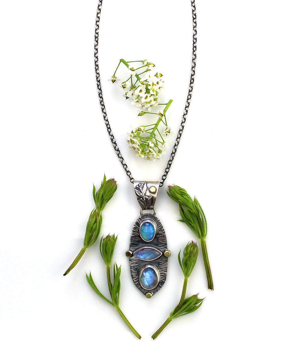 The Light of a Galaxy - Moonstone and Ethiopian Opal Sterling Silver Necklace