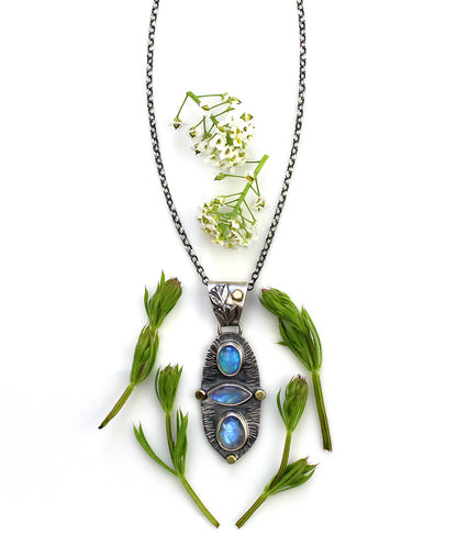 The Light of a Galaxy - Moonstone and Ethiopian Opal Sterling Silver Necklace