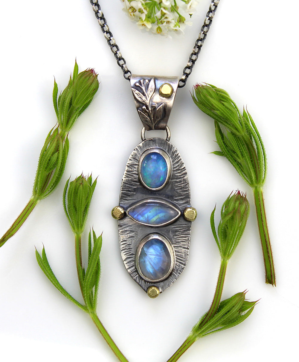 The Light of a Galaxy - Moonstone and Ethiopian Opal Sterling Silver Necklace