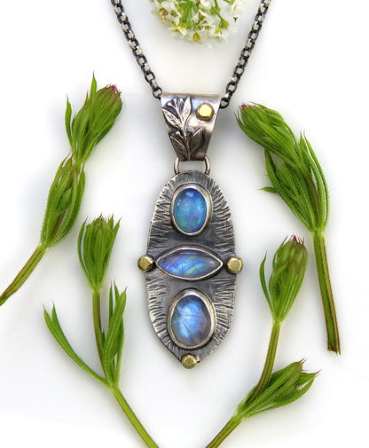 The Light of a Galaxy - Moonstone and Ethiopian Opal Sterling Silver Necklace