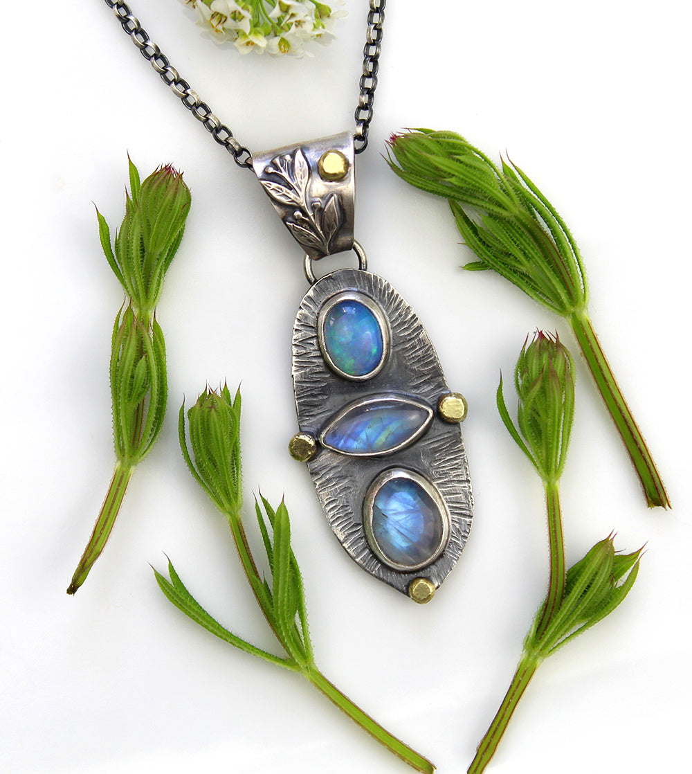 The Light of a Galaxy - Moonstone and Ethiopian Opal Sterling Silver Necklace