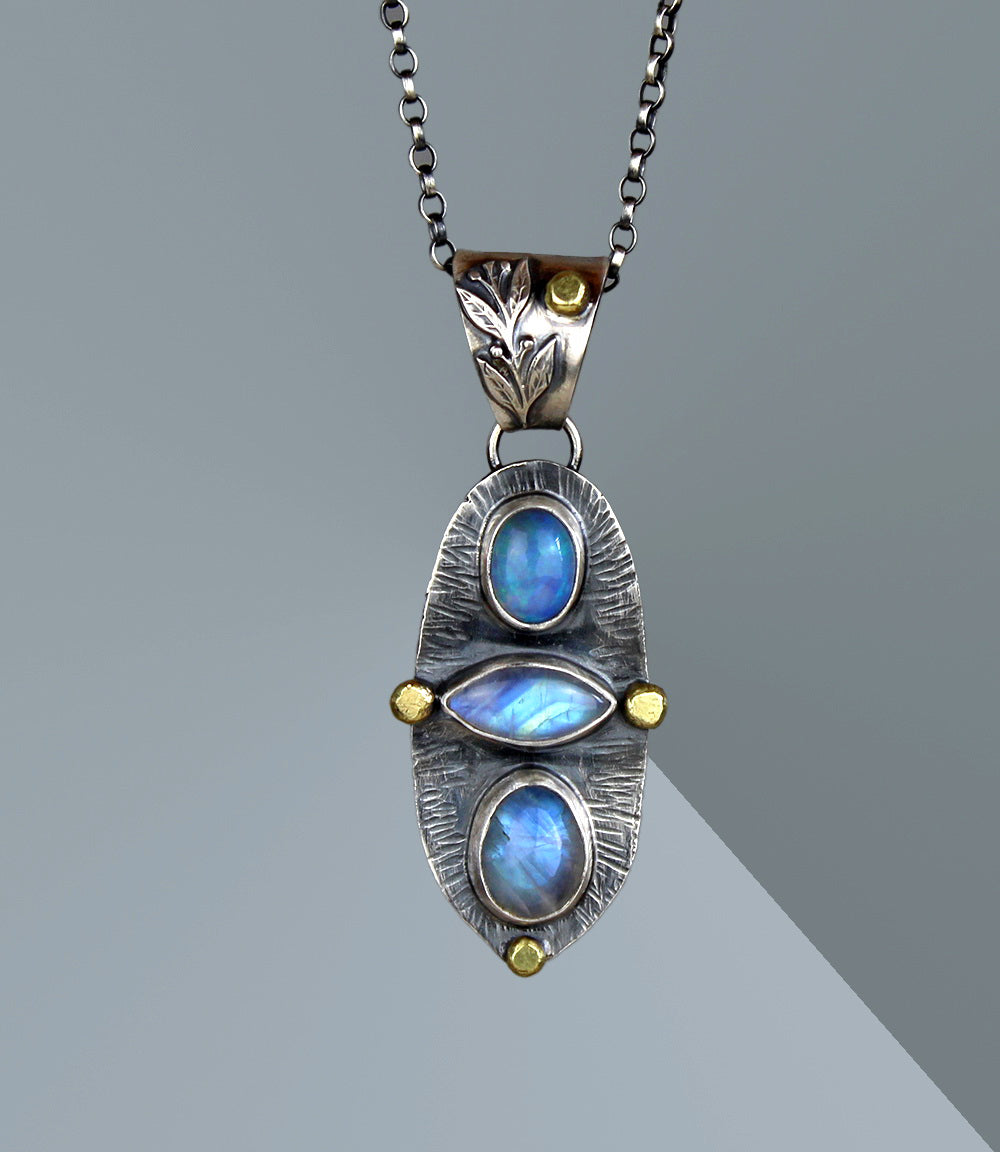 The Light of a Galaxy - Moonstone and Ethiopian Opal Sterling Silver Necklace