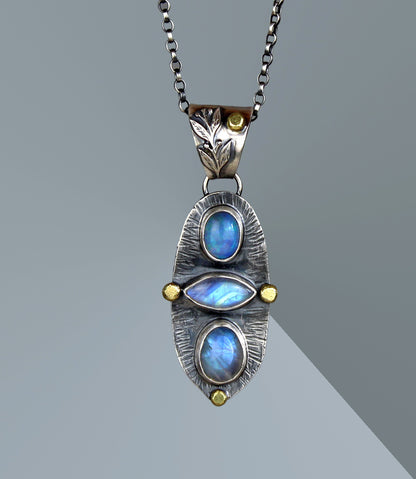 The Light of a Galaxy - Moonstone and Ethiopian Opal Sterling Silver Necklace