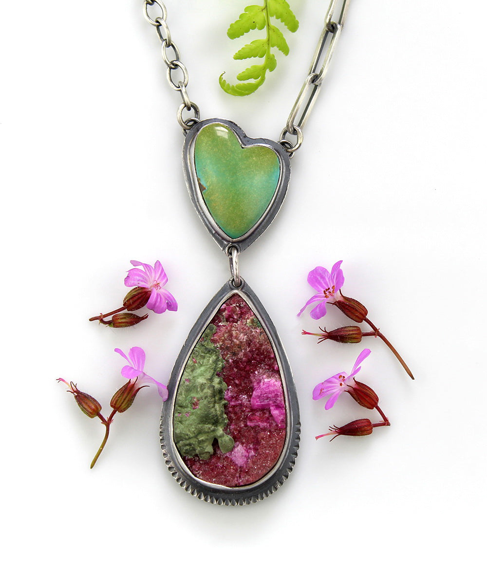 A Glad Heart - Cobalto Calcite and Turquoise Sterling Silver Necklace
