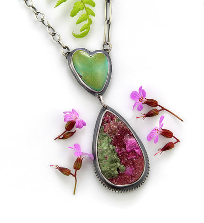 A Glad Heart - Cobalto Calcite and Turquoise Sterling Silver Necklace