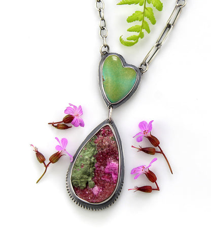 A Glad Heart - Cobalto Calcite and Turquoise Sterling Silver Necklace