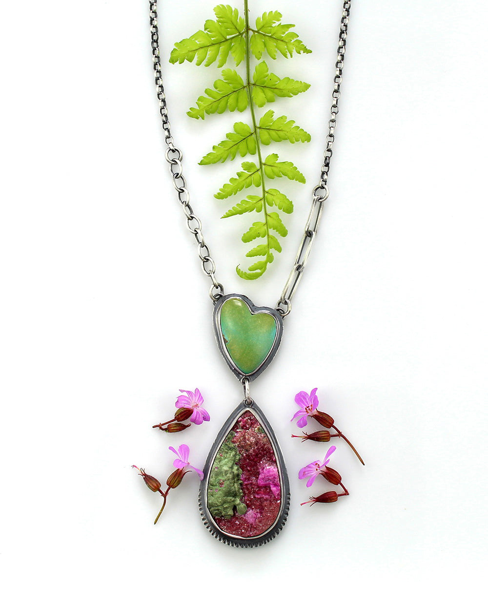 A Glad Heart - Cobalto Calcite and Turquoise Sterling Silver Necklace