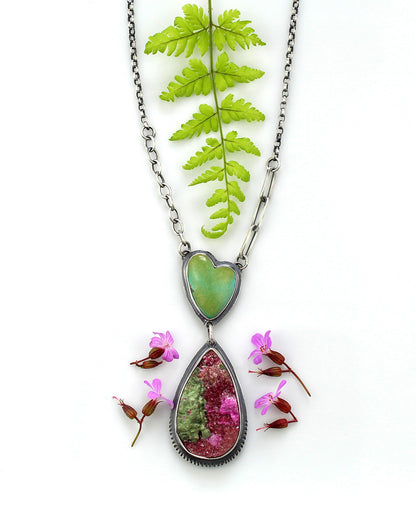 A Glad Heart - Cobalto Calcite and Turquoise Sterling Silver Necklace