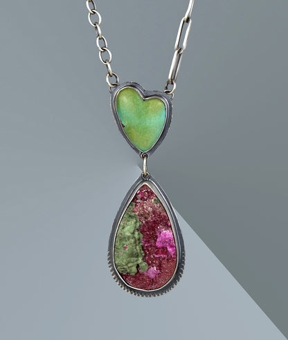 A Glad Heart - Cobalto Calcite and Turquoise Sterling Silver Necklace