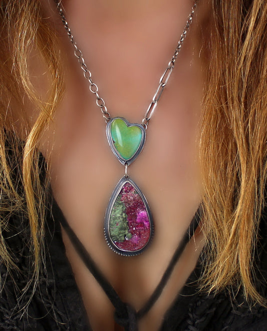 A Glad Heart - Cobalto Calcite and Turquoise Sterling Silver Necklace