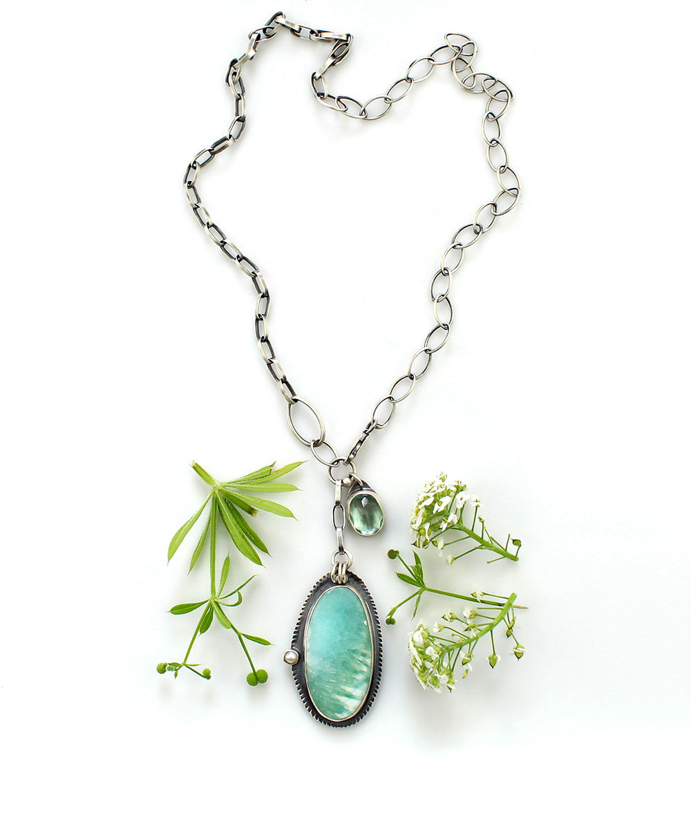 Soul Shield - Hemimorphite and Fluorite Sterling Silver Necklace