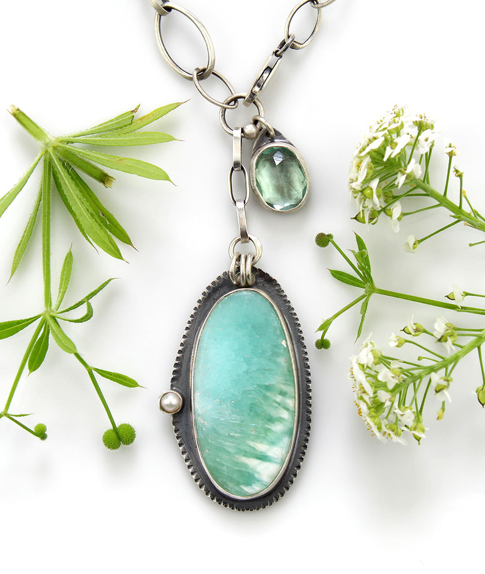 Soul Shield - Hemimorphite and Fluorite Sterling Silver Necklace