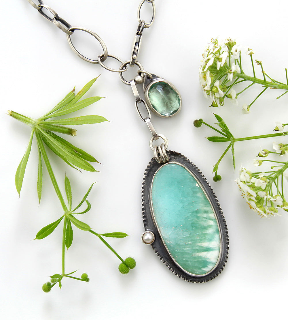 Soul Shield - Hemimorphite and Fluorite Sterling Silver Necklace