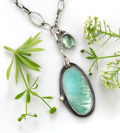 Soul Shield - Hemimorphite and Fluorite Sterling Silver Necklace