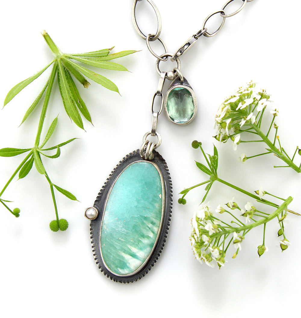 Soul Shield - Hemimorphite and Fluorite Sterling Silver Necklace