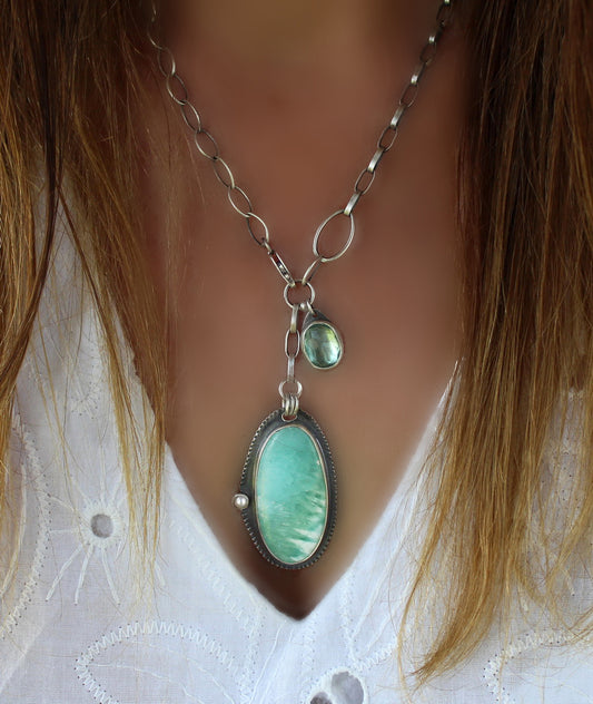 Soul Shield - Hemimorphite and Fluorite Sterling Silver Necklace